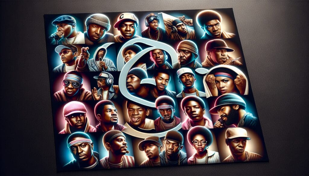 Rappeur en C, photo d&eacute;taill&eacute;e avec rappeurs fran&ccedil;ais c&eacute;l&egrave;bres commen&ccedil;ant par C, couleurs vives et composition &eacute;quilibr&eacute;e.