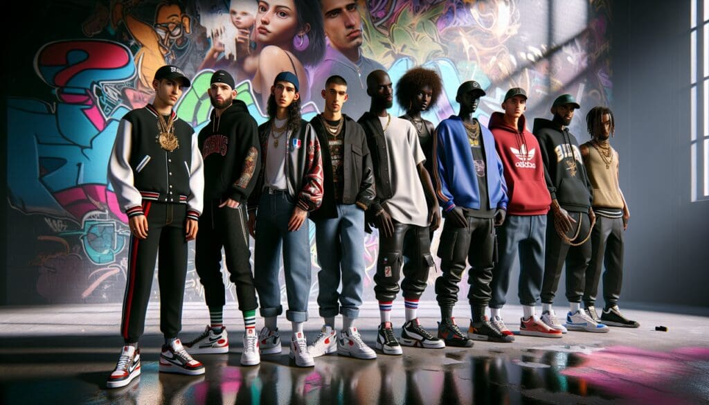 Rappeur en K : Lineup diversifi&eacute; dans un d&eacute;cor urbain dynamique, vibrant et &eacute;nergique.