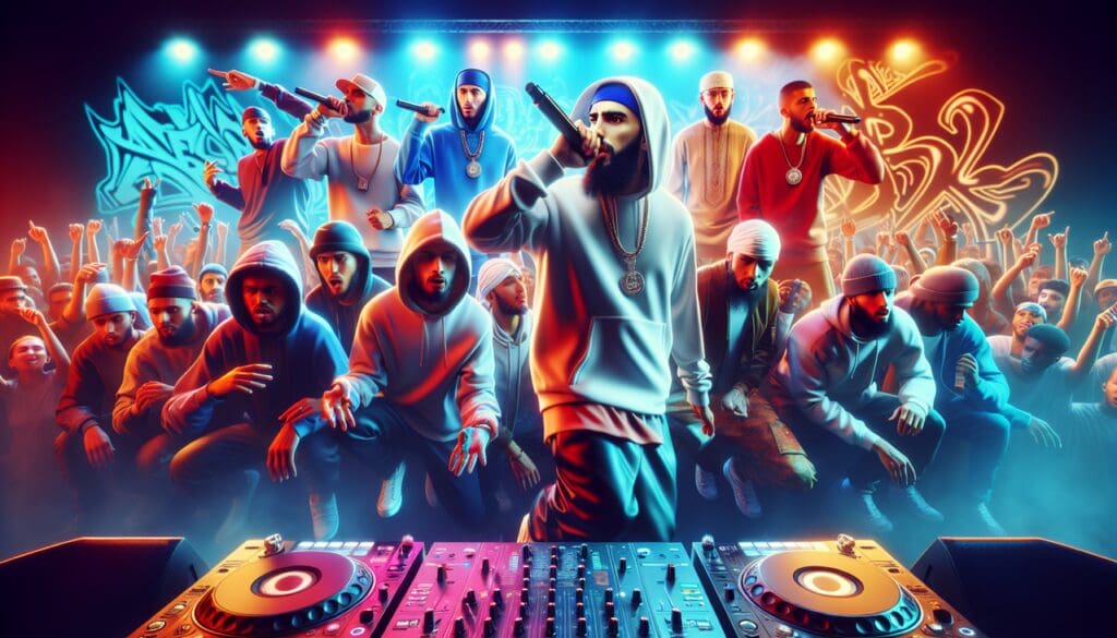 Rappeur en Z au concert de hip-hop dynamique.