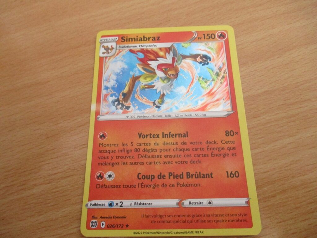 Simiabraz, Pokémon Flamme de type Feu et Combat, crinière enflammée et silhouette de primate