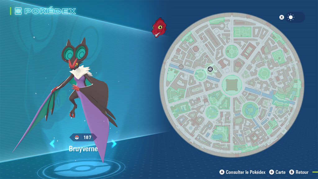Bruyverne, le Pokémon Noivern de type Dragon et Vol, aux grandes oreilles et au corps de wyverne