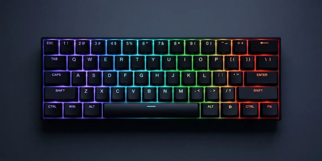 Clavier mécanique MCHOSE compact au format 65 % posé sur un bureau