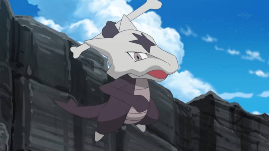 Ossatueur, Pokémon brun au crâne osseux, tenant son os comme une massue